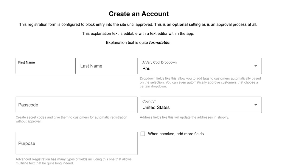 shopifyアプリAdvanced Registration